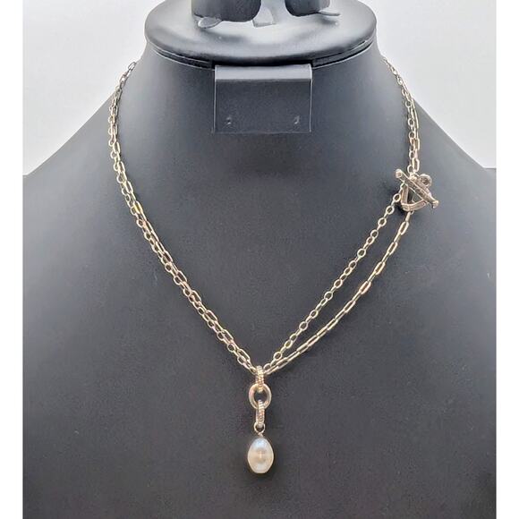 SILPADA Retired Freshwater Pearl Pendant Double Sterling Silver Chain Necklace - Picture 1 of 9